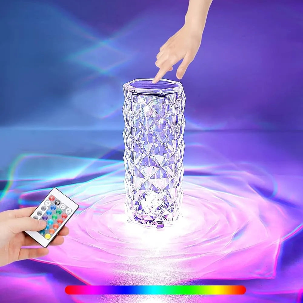 Diamond Crystal LED Table Lamp – 16 Colors with Remote Control (Large Size)